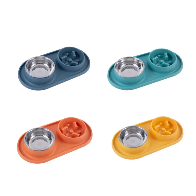 Tomhat Pet Food Water Feeder Drinking Bowls Stainless Steel Anti-Choking Non-Slip Basin