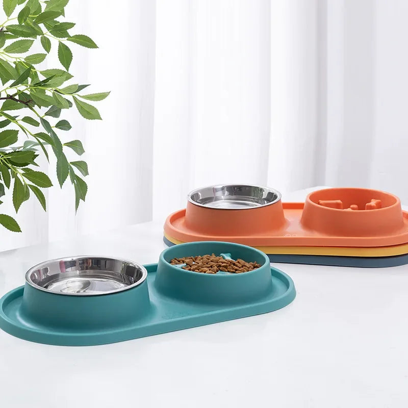 Tomhat Pet Food Water Feeder Drinking Bowls Stainless Steel Anti-Choking Non-Slip Basin