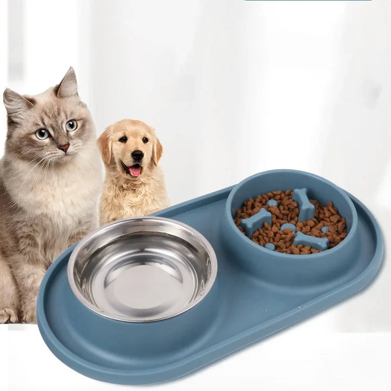 Tomhat Pet Food Water Feeder Drinking Bowls Stainless Steel Anti-Choking Non-Slip Basin