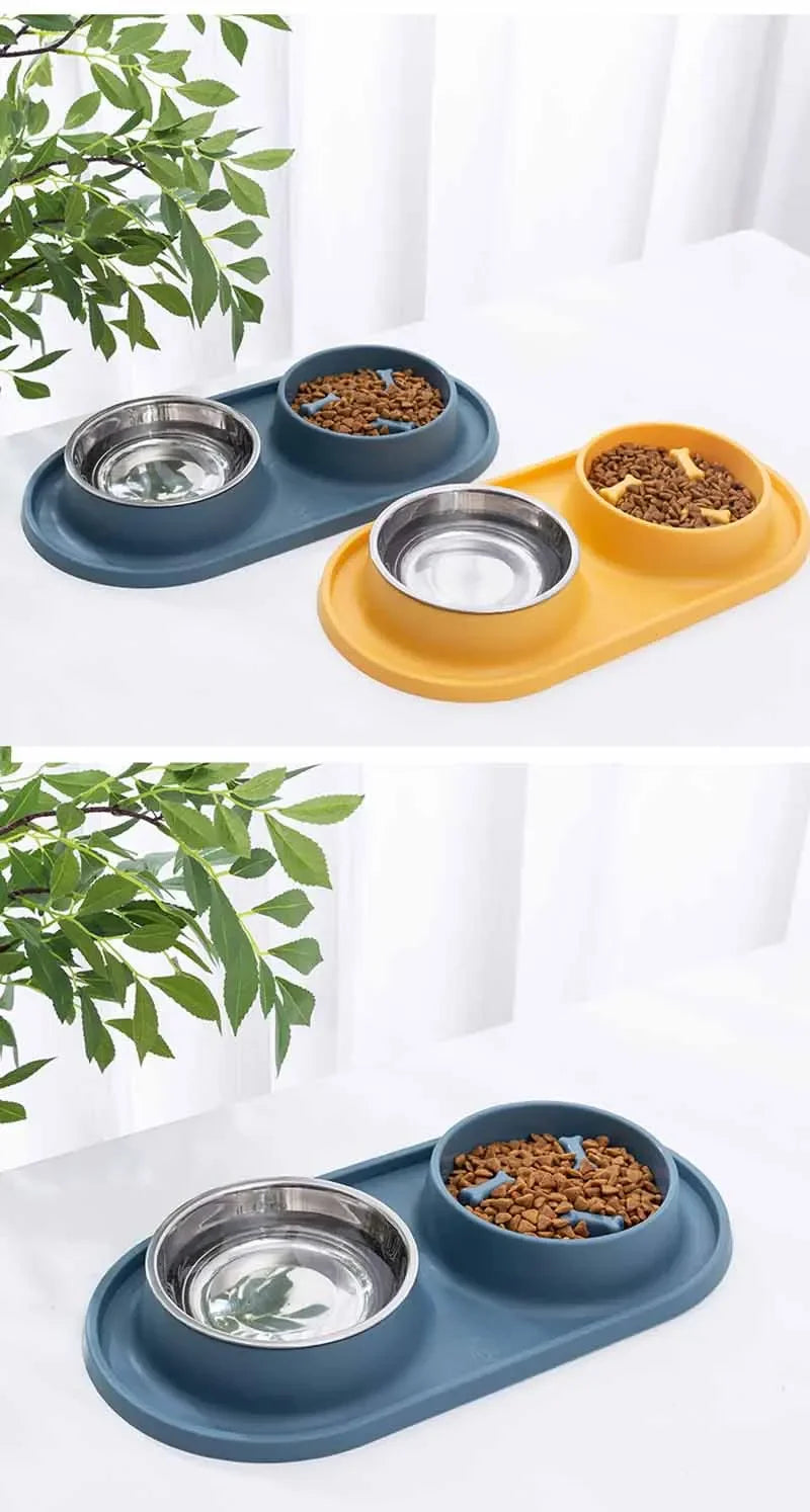 Tomhat Pet Food Water Feeder Drinking Bowls Stainless Steel Anti-Choking Non-Slip Basin