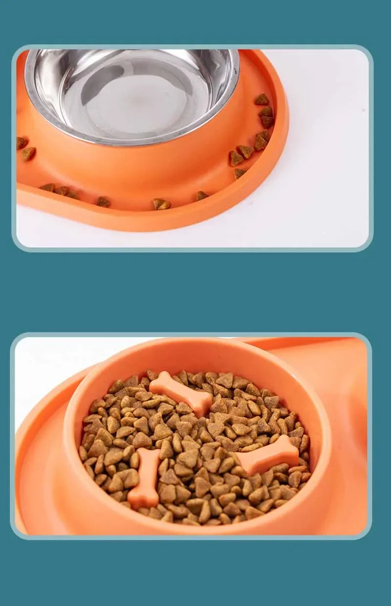 Tomhat Pet Food Water Feeder Drinking Bowls Stainless Steel Anti-Choking Non-Slip Basin