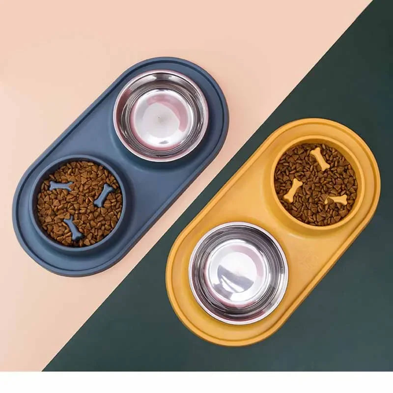 Tomhat Pet Food Water Feeder Drinking Bowls Stainless Steel Anti-Choking Non-Slip Basin