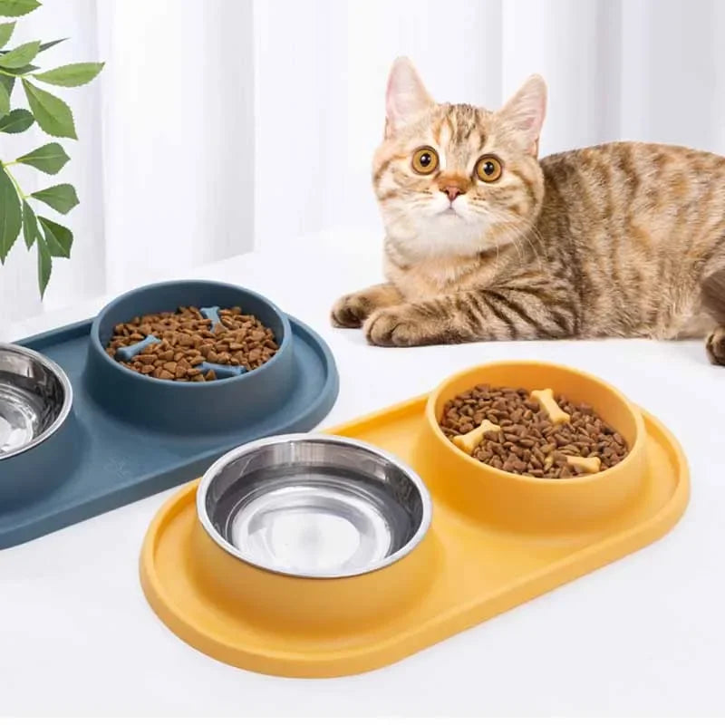 Tomhat Pet Food Water Feeder Drinking Bowls Stainless Steel Anti-Choking Non-Slip Basin