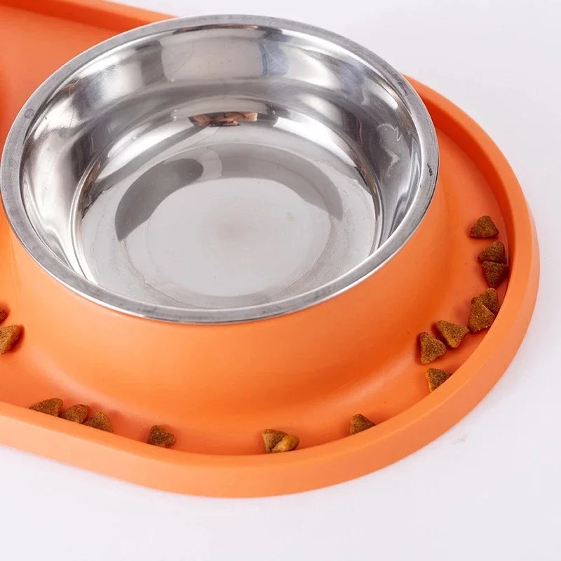 Tomhat Pet Food Water Feeder Drinking Bowls Stainless Steel Anti-Choking Non-Slip Basin