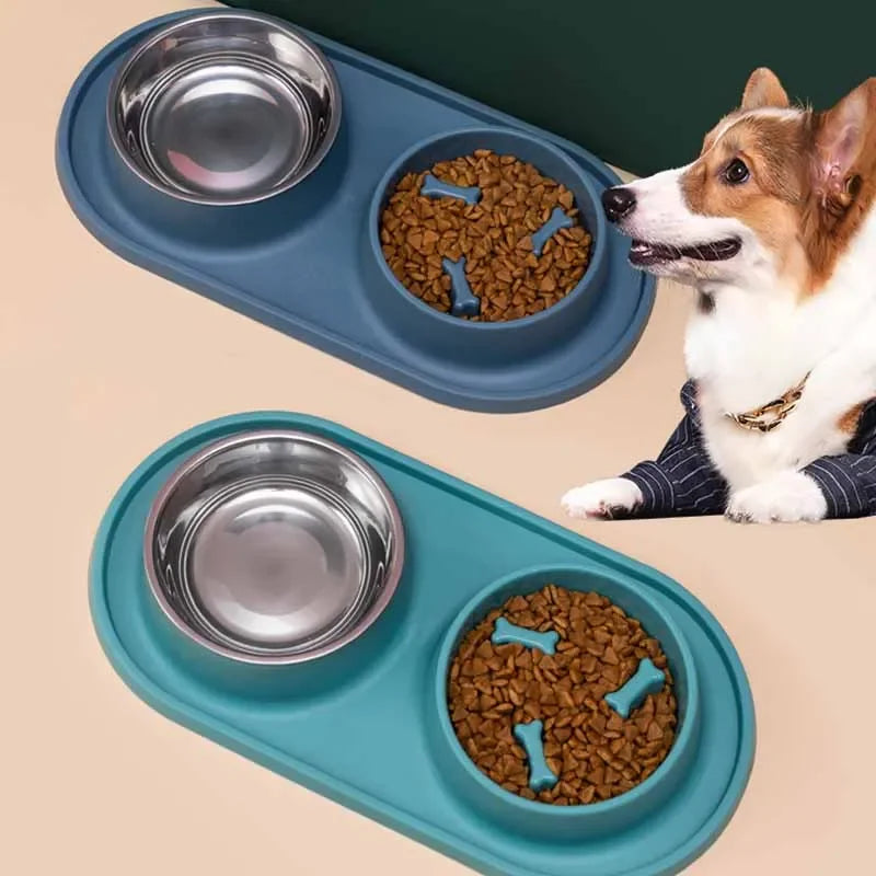 Tomhat Pet Food Water Feeder Drinking Bowls Stainless Steel Anti-Choking Non-Slip Basin