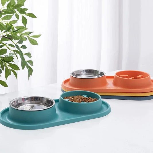 Tomhat Pet Food Water Feeder Drinking Bowls Stainless Steel Anti-Choking Non-Slip Basin