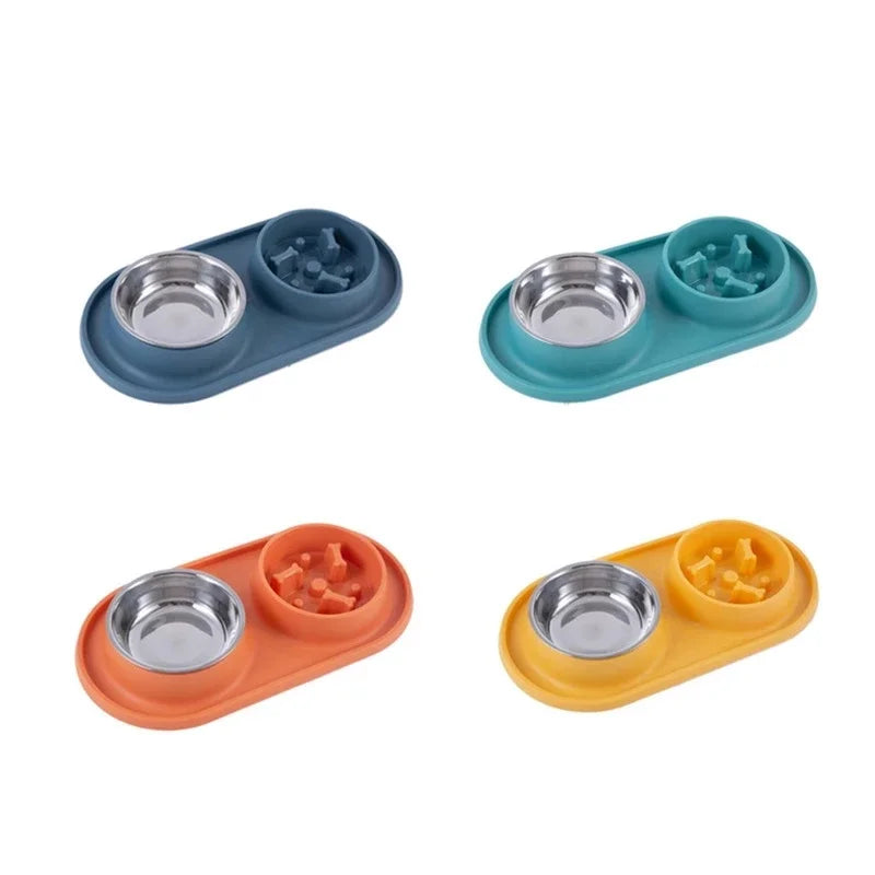 Tomhat Pet Food Water Feeder Drinking Bowls Stainless Steel Anti-Choking Non-Slip Basin