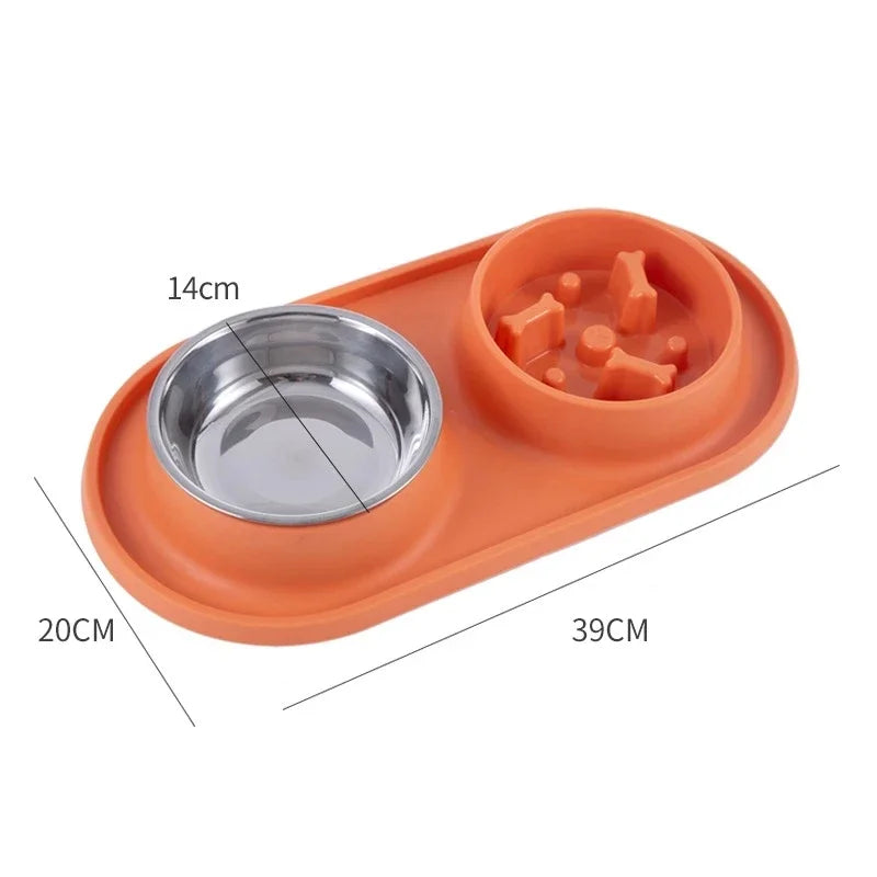 Tomhat Pet Food Water Feeder Drinking Bowls Stainless Steel Anti-Choking Non-Slip Basin